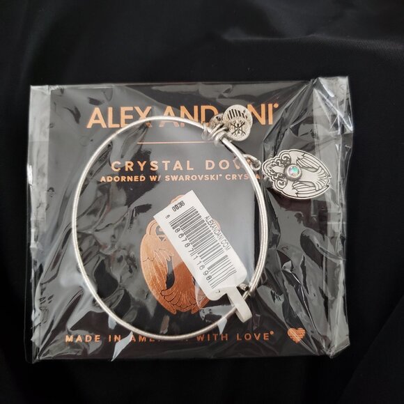 NEW Alex & Ani Silver Swarovski  Crystal Dove Charm Bracelet  Bangle 368 - Picture 2 of 3